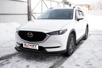 Защита переднего бампера d57+d32 двойная Slitkoff Mazda CX-5  KF (2016-2025) (Сталь с полимерным покрытием в цвет черный)