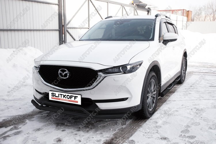 10 599 р. Защита переднего бампера d57+d32 двойная Slitkoff Mazda CX-5 KF (2016-2025) (Сталь с полимерным покрытием в цвет черный)  с доставкой в г. Майкоп