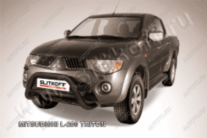 23 599 р. Защита переднего бампера кенгурятник d76 низкий (Triton) Slitkoff  Mitsubishi L200  4 (2006-2014)  дорестайлинг ( Сталь с полимерным покрытием в цвет черный)  с доставкой в г. Майкоп