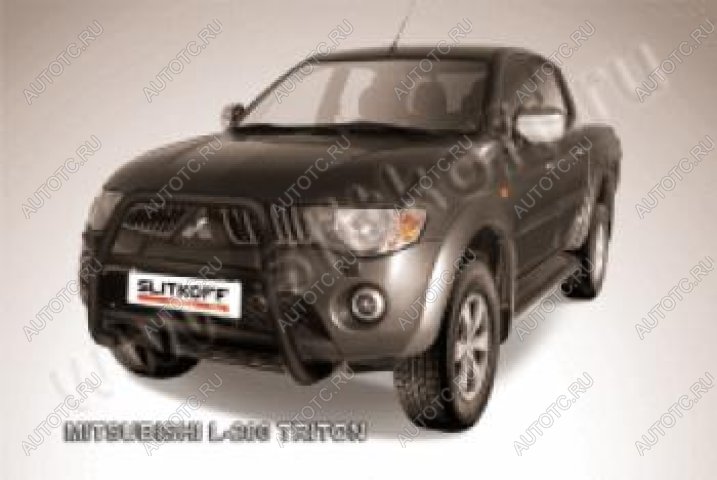 18 399 р. Защита переднего бампера кенгурятник d57 высокий (Triton) Slitkoff Mitsubishi L200 4  дорестайлинг (2006-2014) (Сталь с полимерным покрытием в цвет черный)  с доставкой в г. Майкоп