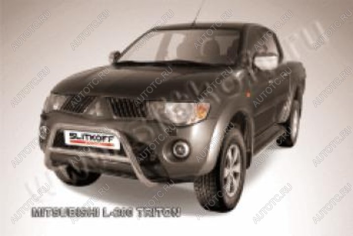 16 899 р. Защита переднего бампера кенгурятник d57 низкий Slitkoff  Mitsubishi L200  4 (2006-2014)  дорестайлинг ( Сталь с полимерным покрытием в цвет черный)  с доставкой в г. Майкоп