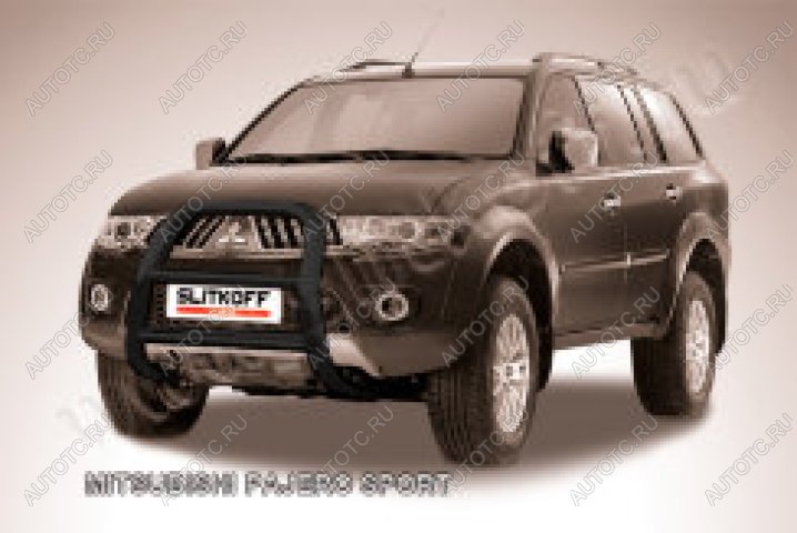 18 399 р. Защита переднего бампера кенгурятник d57 высокий Slitkoff  Mitsubishi Pajero Sport  PA (2004-2008) рестайлинг (Сталь с полимерным покрытием в цвет черный)  с доставкой в г. Майкоп