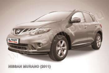 Защита переднего бампера d57+d42 двойная Slitkoff Nissan Murano  2 Z51 (2010-2016) рестайлинг (  Сталь с полимерным покрытием в цвет черный)