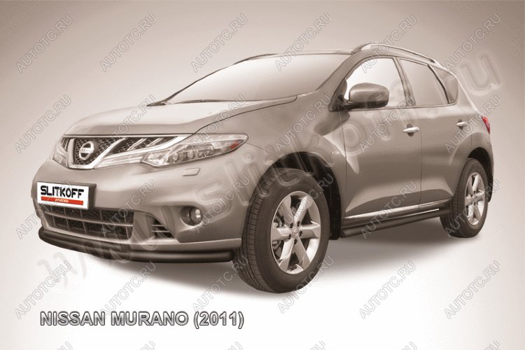 10 249 р. Защита переднего бампера d57+d42 двойная Slitkoff  Nissan Murano  2 Z51 (2010-2016) рестайлинг (  Сталь с полимерным покрытием в цвет черный)  с доставкой в г. Майкоп