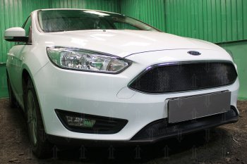 3 079 р. Защитная сетка в бампер (верх, ячейка 3х7 мм, кроме компл.Titanium) Alfeco Стандарт Ford Focus 3 хэтчбэк рестайлинг (2014-2019) (Чёрная)  с доставкой в г. Майкоп. Увеличить фотографию 3