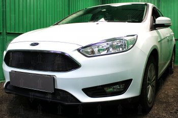 2 879 р. Защитная сетка в бампер (низ, ячейка 3х7 мм) Alfeco Стандарт Ford Focus 3 хэтчбэк рестайлинг (2014-2019) (Чёрная)  с доставкой в г. Майкоп. Увеличить фотографию 3