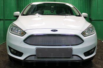 Защитная сетка в бампер (низ, ячейка 3х7 мм) Alfeco Стандарт Ford Focus 3 хэтчбэк рестайлинг (2014-2019) (Хром)