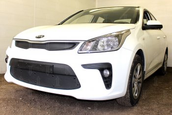 3 179 р. Защитная сетка в бампер (верх, заглушка без сот) Alfeco Стандарт KIA Rio 4 FB дорестайлинг седан (2016-2020) (Чёрная)  с доставкой в г. Майкоп. Увеличить фотографию 3