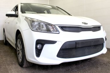 3 149 р. Защитная сетка в бампер (низ, ячейка 3х7 мм) Alfeco Стандарт KIA Rio 4 FB дорестайлинг седан (2016-2020) (Чёрная)  с доставкой в г. Майкоп. Увеличить фотографию 3