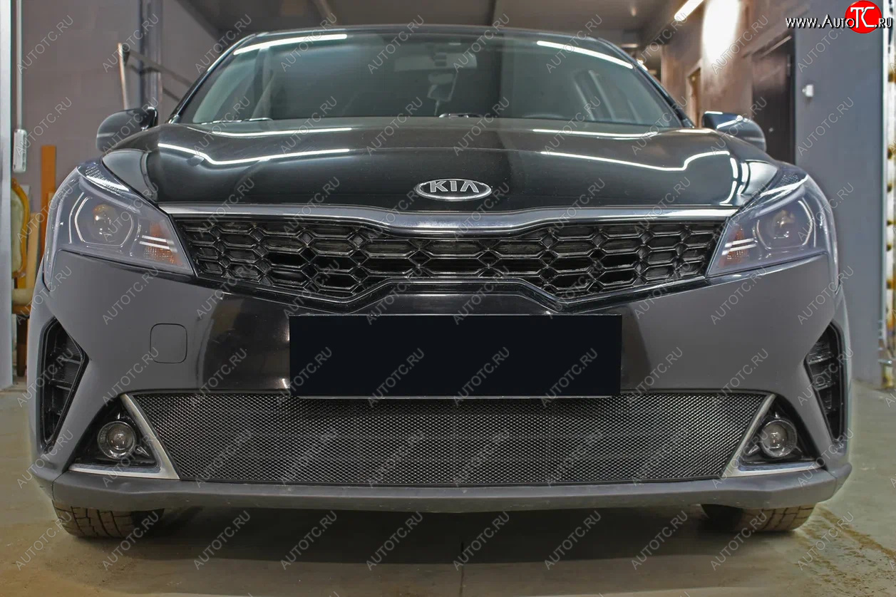 3 199 р. Защитная сетка в бампер (низ, ячейка 3х7 мм) Alfeco Стандарт KIA Rio X рестайлинг (2020-2025) (Чёрная)  с доставкой в г. Майкоп