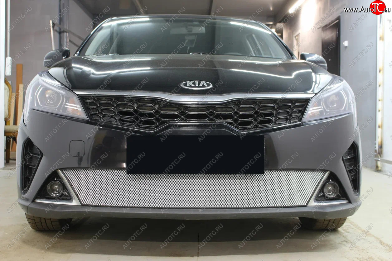 3 299 р. Защитная сетка в бампер (низ, ячейка 3х7 мм) Alfeco Стандарт KIA Rio X рестайлинг (2020-2025) (Хром)  с доставкой в г. Майкоп