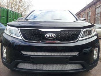 Защитная сетка в бампер (середина, ячейка 3х7 мм) Alfeco Стандарт KIA Sorento XM рестайлинг (2012-2015) (Хром)
