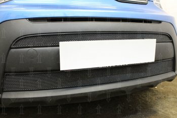 4 849 р. Защитная сетка в бампер (2 части, ячейка 3х7 мм) Alfeco Стандарт KIA Soul PS рестайлинг (2017-2019) (Чёрная)  с доставкой в г. Майкоп. Увеличить фотографию 4