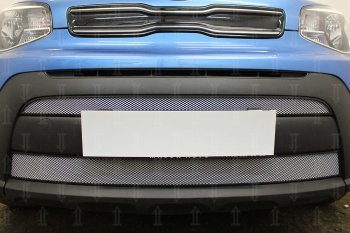 4 999 р. Защитная сетка в бампер (2 части, ячейка 3х7 мм) Alfeco Стандарт KIA Soul PS рестайлинг (2017-2019) (Хром)  с доставкой в г. Майкоп. Увеличить фотографию 3