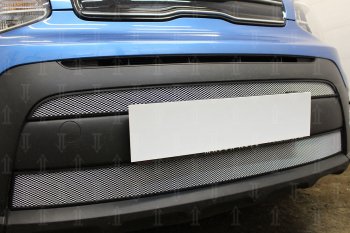 4 999 р. Защитная сетка в бампер (2 части, ячейка 3х7 мм) Alfeco Стандарт KIA Soul PS рестайлинг (2017-2019) (Хром)  с доставкой в г. Майкоп. Увеличить фотографию 4