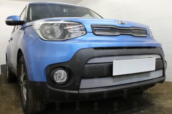 4 999 р. Защитная сетка в бампер (2 части, ячейка 3х7 мм) Alfeco Стандарт KIA Soul PS рестайлинг (2017-2019) (Хром)  с доставкой в г. Майкоп. Увеличить фотографию 2