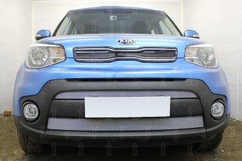 Защитная сетка в бампер (2 части, ячейка 3х7 мм) Alfeco Стандарт KIA Soul PS рестайлинг (2017-2019) (Хром)