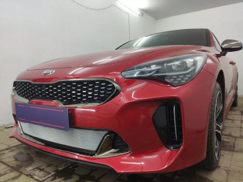 3 489 р. Защитная сетка в бампер (низ, ячейка 3х7 мм) Alfeco Стандарт KIA Stinger (2017-2025) (Хром)  с доставкой в г. Майкоп. Увеличить фотографию 2