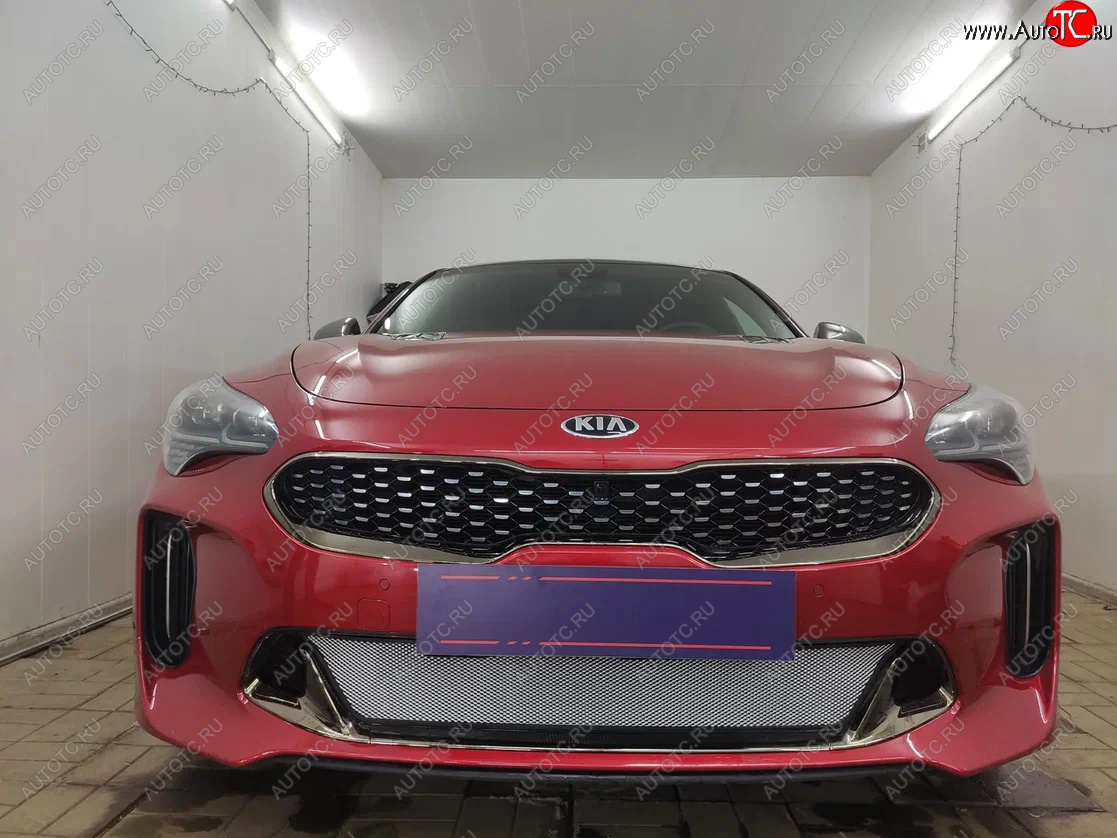 3 489 р. Защитная сетка в бампер (низ, ячейка 3х7 мм) Alfeco Стандарт KIA Stinger (2017-2025) (Хром)  с доставкой в г. Майкоп