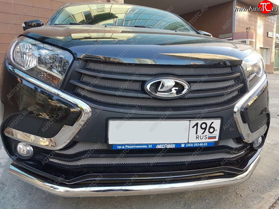 3 999 р. Защитная сетка в бампер (низ, 2 части, ячейка 3х7 мм) Alfeco Стандарт Лада XRAY (2016-2022) (Хром)  с доставкой в г. Майкоп