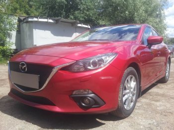 2 899 р. Защитная сетка в бампер (низ, ячейка 3х7 мм) Alfeco Стандарт Mazda 3/Axela BM дорестайлинг, хэтчбэк (2013-2016) (Чёрная)  с доставкой в г. Майкоп. Увеличить фотографию 2