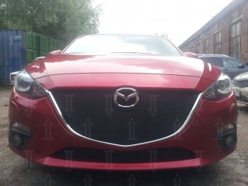 2 899 р. Защитная сетка в бампер (низ, ячейка 3х7 мм) Alfeco Стандарт Mazda 3/Axela BM дорестайлинг, хэтчбэк (2013-2016) (Чёрная)  с доставкой в г. Майкоп. Увеличить фотографию 3