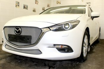 3 079 р. Защитная сетка в бампер (низ, ячейка 3х7 мм) Alfeco Стандарт Mazda 3/Axela BM рестайлинг седан (2016-2019) (Хром)  с доставкой в г. Майкоп. Увеличить фотографию 4