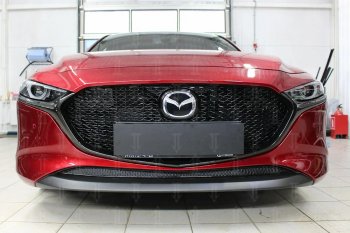 Защитная сетка в бампер (низ, ячейка 3х7 мм) Alfeco Стандарт Mazda 3/Axela BP хэтчбэк (2019-2025) (Чёрная)