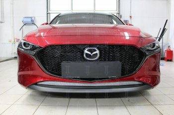 Защитная сетка в бампер (низ, ячейка 3х7 мм) Alfeco Стандарт Mazda 3/Axela BP хэтчбэк (2019-2025) (Хром)