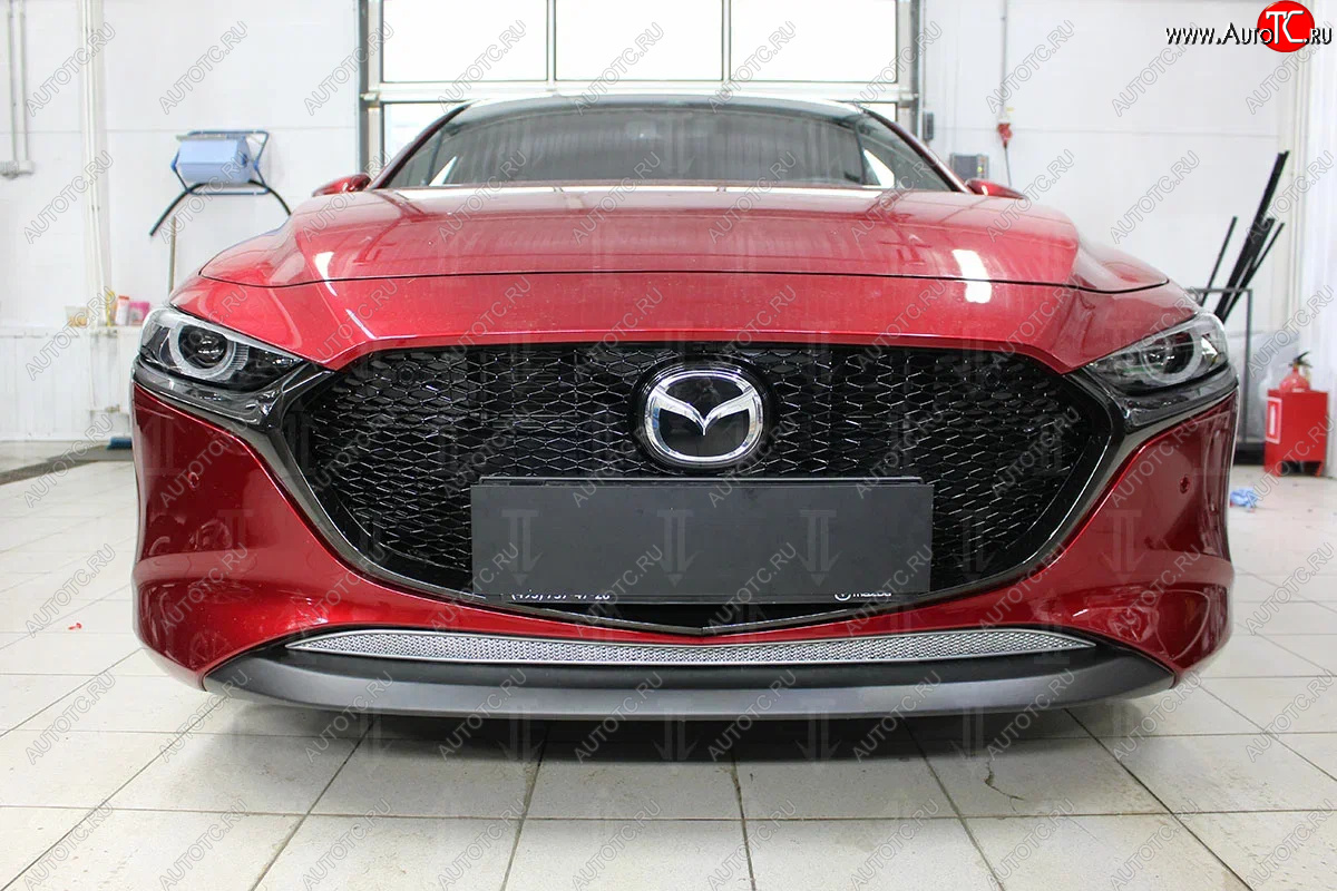3 089 р. Защитная сетка в бампер (низ, ячейка 3х7 мм) Alfeco Стандарт Mazda 3/Axela BP хэтчбэк (2019-2025) (Хром)  с доставкой в г. Майкоп
