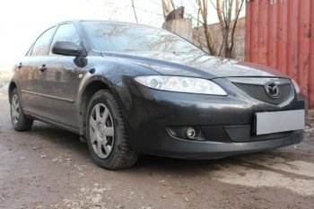 3 179 р. Защитная сетка в бампер (верх, ячейка 3х7 мм) Alfeco Стандарт Mazda 6 GG лифтбэк дорестайлинг (2002-2005) (Чёрная)  с доставкой в г. Майкоп. Увеличить фотографию 2