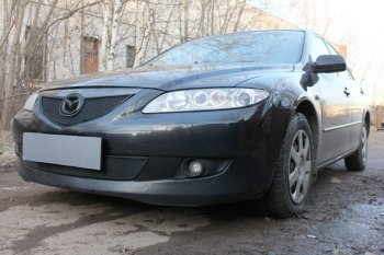 3 179 р. Защитная сетка в бампер (верх, ячейка 3х7 мм) Alfeco Стандарт Mazda 6 GG лифтбэк дорестайлинг (2002-2005) (Чёрная)  с доставкой в г. Майкоп. Увеличить фотографию 3