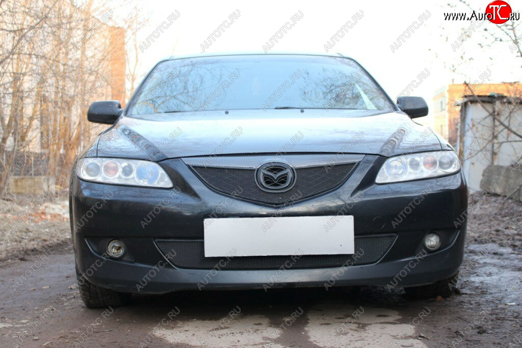 2 899 р. Защитная сетка в бампер (низ, ячейка 3х7 мм) Alfeco Стандарт Mazda 6 GG седан дорестайлинг (2002-2005) (Чёрная)  с доставкой в г. Майкоп
