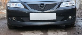 2 899 р. Защитная сетка в бампер (низ, ячейка 3х7 мм) Alfeco Стандарт Mazda 6 GG седан дорестайлинг (2002-2005) (Чёрная)  с доставкой в г. Майкоп. Увеличить фотографию 2