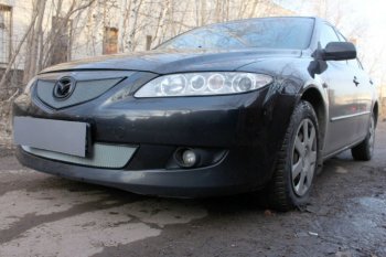 3 199 р. Защитная сетка в бампер (верх, ячейка 3х7 мм) Alfeco Стандарт Mazda 6 GG лифтбэк дорестайлинг (2002-2005) (Хром)  с доставкой в г. Майкоп. Увеличить фотографию 3