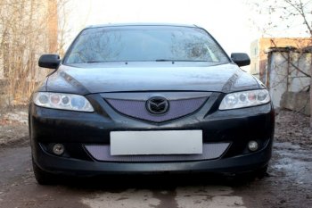 Защитная сетка в бампер (верх, ячейка 3х7 мм) Alfeco Стандарт Mazda 6 GG лифтбэк дорестайлинг (2002-2005) (Хром)