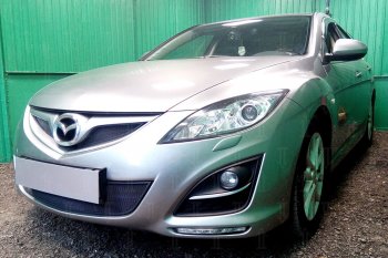 3 079 р. Защитная сетка в бампер (низ, ячейка 3х7 мм) Alfeco Стандарт Mazda 6 GH рестайлинг универсал (2010-2012) (Чёрная)  с доставкой в г. Майкоп. Увеличить фотографию 2