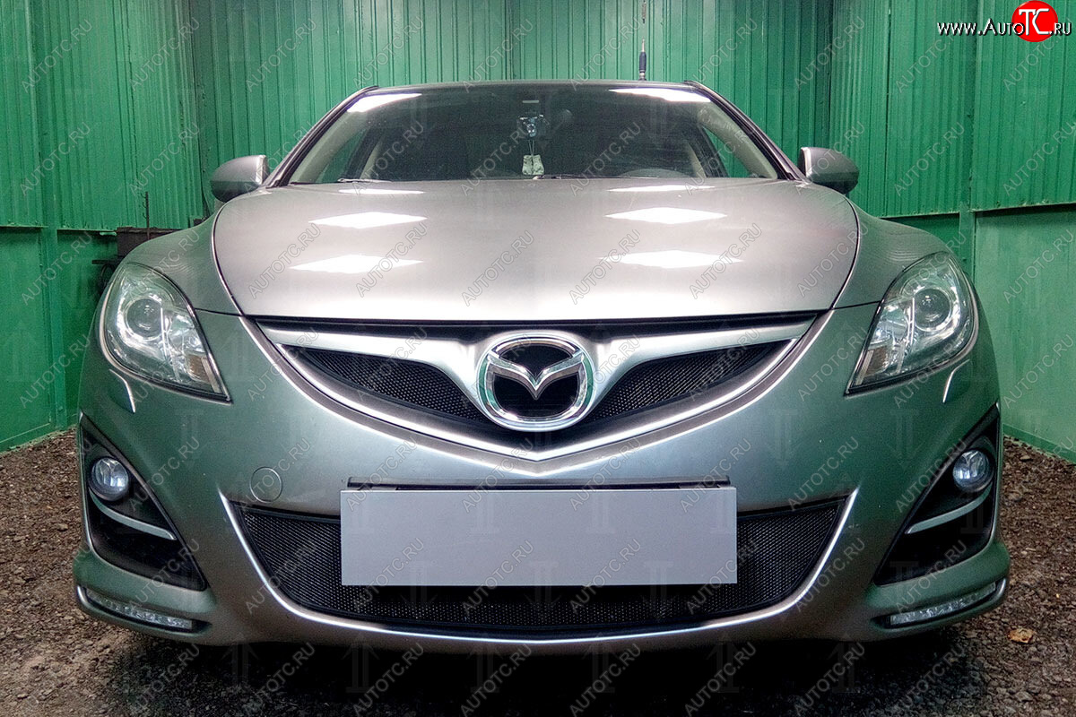 3 079 р. Защитная сетка в бампер (низ, ячейка 3х7 мм) Alfeco Стандарт Mazda 6 GH рестайлинг универсал (2010-2012) (Чёрная)  с доставкой в г. Майкоп