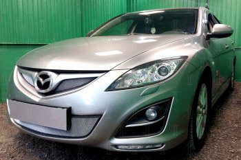 3 099 р. Защитная сетка в бампер (низ, ячейка 3х7 мм) Alfeco Стандарт Mazda 6 GH рестайлинг седан (2010-2012) (Хром)  с доставкой в г. Майкоп. Увеличить фотографию 2