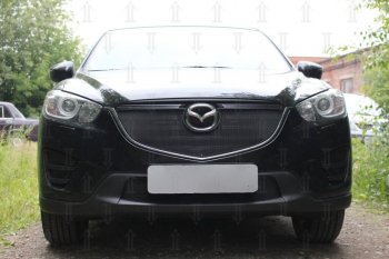 Защитная сетка в бампер (верх, ячейка 3х7 мм) Alfeco Стандарт Mazda CX-5 KE рестайлинг (2015-2017) (Чёрная)
