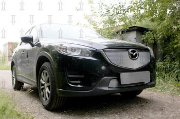 3 699 р. Защитная сетка в бампер (верх, ячейка 3х7 мм) Alfeco Стандарт Mazda CX-5 KE рестайлинг (2015-2017) (Хром)  с доставкой в г. Майкоп. Увеличить фотографию 2
