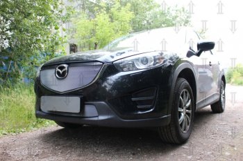 3 699 р. Защитная сетка в бампер (верх, ячейка 3х7 мм) Alfeco Стандарт Mazda CX-5 KE рестайлинг (2015-2017) (Хром)  с доставкой в г. Майкоп. Увеличить фотографию 3