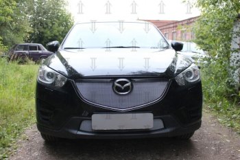 Защитная сетка в бампер (верх, ячейка 3х7 мм) Alfeco Стандарт Mazda CX-5 KE рестайлинг (2015-2017) (Хром)