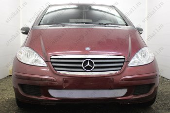 Защитная сетка в бампер (низ, ячейка 3х7 мм) Alfeco Стандарт Mercedes-Benz A class W169 дорестайлинг, хэтчбэк 5 дв. (2005-2008) (Хром)