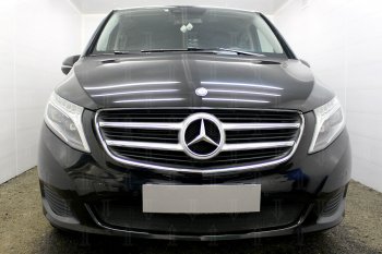 Защитная сетка в бампер (низ, ячейка 3х7 мм) Alfeco Стандарт Mercedes-Benz Vito W447 дорестайлинг (2015-2020) (Чёрная)