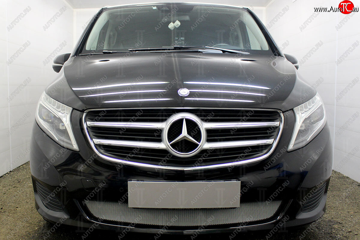 3 099 р. Защитная сетка в бампер (низ, ячейка 3х7 мм) Alfeco Стандарт Mercedes-Benz Vito W447 дорестайлинг (2015-2020) (Хром)  с доставкой в г. Майкоп
