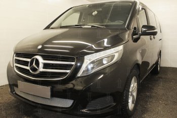 3 099 р. Защитная сетка в бампер (низ, ячейка 3х7 мм) Alfeco Стандарт Mercedes-Benz Vito W447 дорестайлинг (2015-2020) (Хром)  с доставкой в г. Майкоп. Увеличить фотографию 3