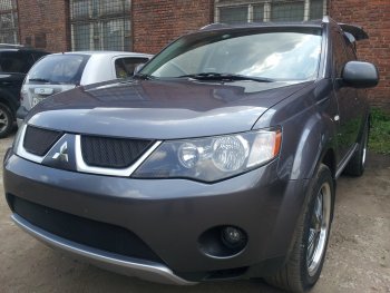 3 169 р. Защитная сетка в бампер (низ, ячейка 3х7 мм) Alfeco Стандарт Mitsubishi Outlander XL (CW)  дорестайлинг (2005-2009) (Чёрная)  с доставкой в г. Майкоп. Увеличить фотографию 2