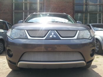 3 079 р. Защитная сетка в бампер (верх, ячейка 3х7 мм) Alfeco Стандарт Mitsubishi Outlander XL (CW)  дорестайлинг (2005-2009) (Хром)  с доставкой в г. Майкоп. Увеличить фотографию 4