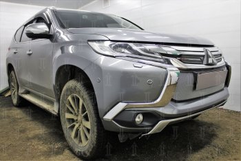4 499 р. Защитная сетка в бампер (низ, ячейка 3х7 мм) Стрелка11 Стандарт Mitsubishi Pajero Sport QE дорестайлинг (2015-2021) (Хром)  с доставкой в г. Майкоп. Увеличить фотографию 4